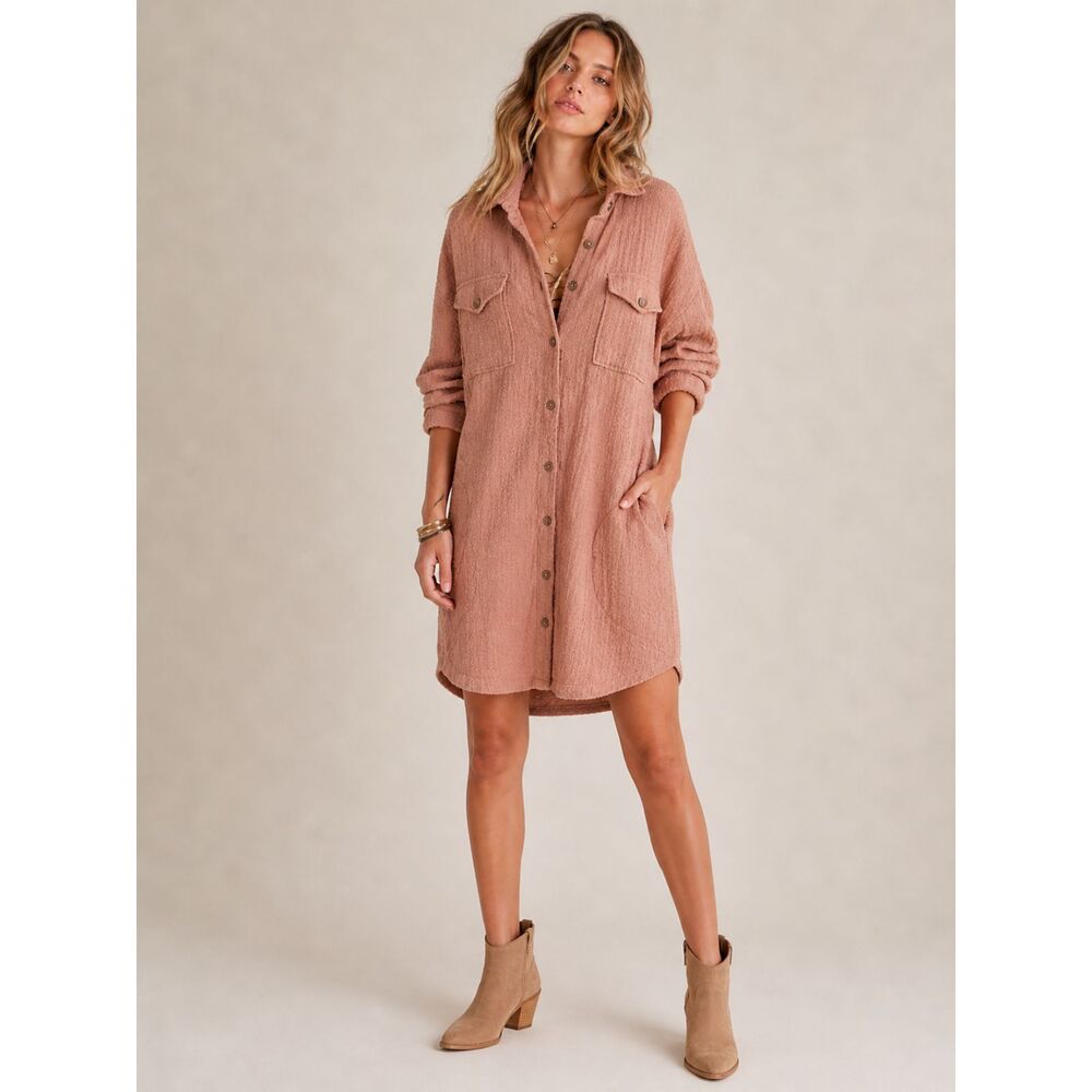 NWT Free People Textured Shacket Boho Mauve Duster Oversized Button Dwn Dress Xs